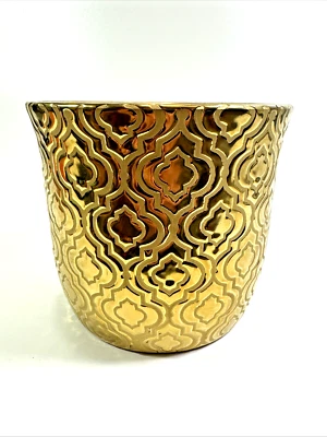 Moroccan Gold Textured 3D Vase Planter Decorative Elegant 6.5h x 7.25w" - Image 1 of 4