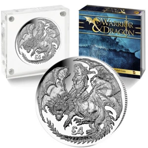 British Indian Ocean Territory £4 2019 Silver 2oz 'Warrior & Dragon' Mtg.650 - Picture 1 of 6