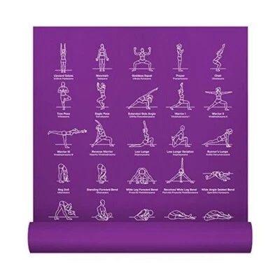 NEWMEFITNESS YOGA MAT Thick Exercise with 70 Printed Poses Non Slip Purple By NEWME FITNESS