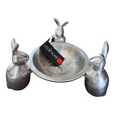 Colmore Schale mit 3 Hasen Dekoschale Ostern Aluminium vernickelt 28x28x15cm - Bild 1 von 3