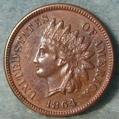 1864 L On Ribbon Indian Head Penny Small Cent AU-Uncirculated Old US Coin - Image 1 of 4
