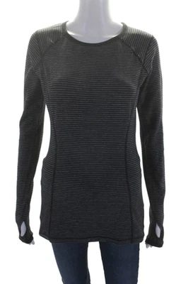 Lululemon Womens Stretch Striped Long Sleeve Pullover Activewear Top Gray Size 8 - Image 1 of 4