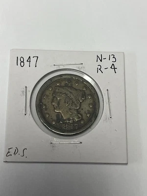 Centavo grande cabello trenzado 1847 N-13 R-4 Foto 1 de 3