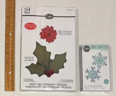 Sizzix Holly & Berries DIE #658184 + Bonus Poinsettia DIE + Copos de nieve DIE 656731 Foto 1 de 4