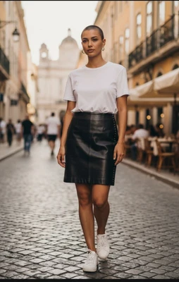 Black friday Xoxo studded nappa  leather women's skirt fully lined size 0 to 8 - Image 1 of 4