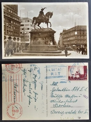 Croacia 1943 Censor Postal-Jelačićev 2K Sello CD Zagreb-Berlín Foto 1 de 3