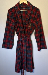 Lauren Ralph Lauren Damen Wickel Fleece kariert Morgenmantel groß rot/grün Tasche Urlaub - Bild 1 von 4
