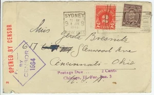 1943 Sydney Australia to Gerda Bresnitz Cincinnati Ohio - postage due - censored - Picture 1 of 2