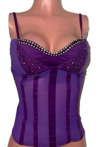 Y2K Purple Rhinestone Beaded Bustier Top S NWTS Vintage Festival Music Concert - Picture 1 of 3