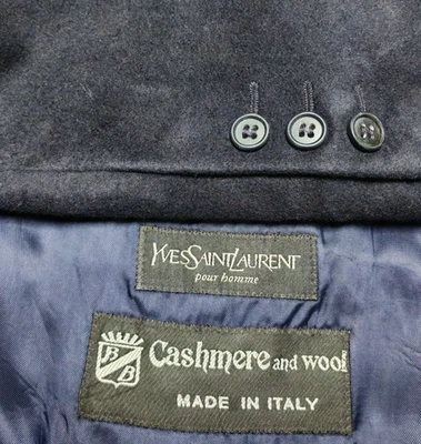 Vintage Yves Saint Laurent pour homme wool cashmere db navy over coat 42R 40R - Image 1 of 4