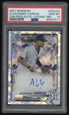 2021 Bowman Chrome Alexander Vargas Atomic Refractor Autograph Auto /100 PSA 10  - Image 1 of 2