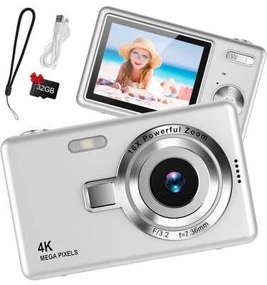 Taichaeu Digital Camera1080P FHD44MP with 2.4" LCDScreen Compact Portable Silver - Image 1 of 4