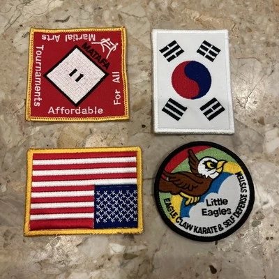 4 Assorted Karate Patches  (3.5")Flag Iron-on/Sew-on Badge Crest Emblem Kimono - Image 1 of 2