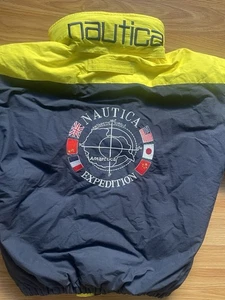vintage nautica expedition colorblock jacket flags embroidered youth puffer hood - Picture 1 of 8