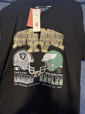 全新 Mitchell & Ness NFL 超级碗 XV 突袭者对老鹰队 1981 年 T 恤(大号) — 第 1/2 张图片