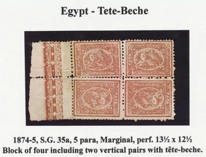 EGIPTO 1874 Bulaq Como Nuevo 5 Para Pirámide y Sphix Tete-Beche Bloque pero..., Ex Galibov - Imagen 1 de 2