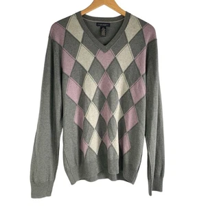 Banana Republic Seide Kaschmir Argyle Pullover Herren Gr. L grau lila Grandpacore - Bild 1 von 5