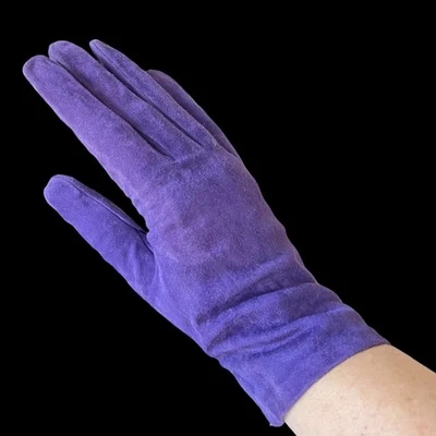 Cálidos Guantes Italianos de Invierno Púrpura Gamuza Cuero Alta Costura Neiman Marcus De Colección  Foto 1 de 4