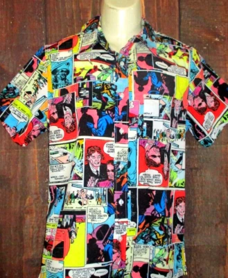 MENS JUST ATTITUDE COMICS PRINT BUTTON FRONT SHIRT SIZE M - Image 1 of 3