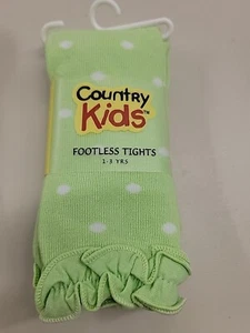 Country Kids Organic Cotton Footless Tights Green w/White Dot Size 1-3 Years - Picture 1 of 4