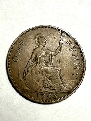1946 Великобритания один пенни король Георг VI большая бронзовая монета KM #845 VF-XF - Изображение 1 из 2