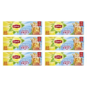 Lipton Family-Sized Black Iced Tea Bags, Southern Sweet Tea 22 ct (Pack of 6) - Picture 1 of 8