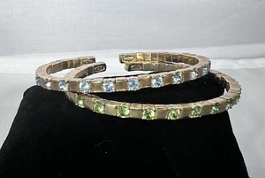 2 Joan Rivers Line Cuff Bracelets in  Goldtone Faux Peridot & Aqua Blue Crystals - Picture 1 of 5