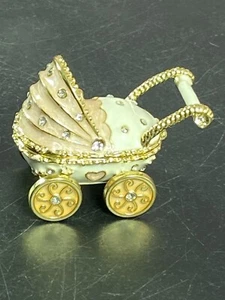 Baby Pink Hinged Miniature Trinket Box Hand Painted Enamel Rhinestones - Picture 1 of 20
