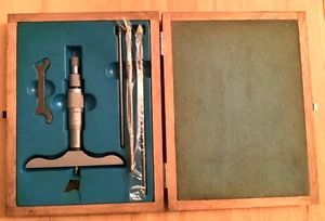 NSK Japan 0-3” Depth Micrometer Set Ratchet Thimble Machinist Tool Maker Box Fin - Picture 1 of 4