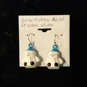 Handmade Snowman jingle bell earrings with stainless steel wires -FREE SHIPPING - Picture 1 of 3