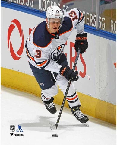 Jesse Puljujarvi Edmonton Oilers Unsigned White Jersey Skating with Cover