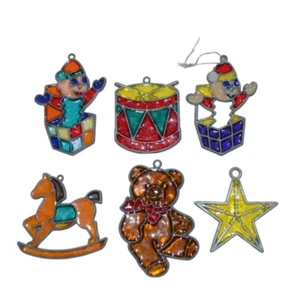 Vintage Buntglas Weihnachtsschmuck Handarbeit Jack in Box Trommel Schaukelpferd - Bild 1 von 3