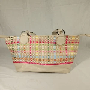 Croft & Barrow Beige & Multi-Color Woven Fabric & Pleather Handbag 2 Strap Purse - Picture 1 of 8