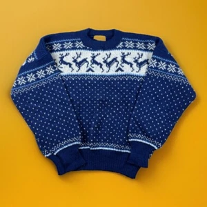 Fana Strickpullover Herren 54 XL Blau Made in Norway Wollpullover Rentier Vintage - Bild 1 von 10