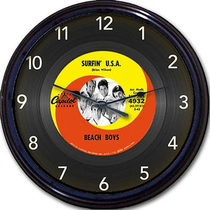 Horloge murale disque Beach Boys Surfin' USA image rétro de vinyle 45 tours neuve 10" - Photo 1/1