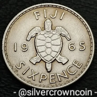 Fiji 6 Pence 1965. KM#19. Sixpence Six Cents coin. Sea Turtle. Elizabeth ll. LC. - Image 1 of 4
