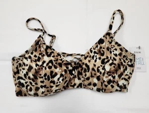 Time And Tru Animal Print Underwire Lace Up Swim Top Size M Bikini Strappy 8-10 - Picture 1 of 12