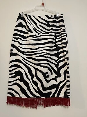 FALDA HUGO BUSCATI Animal Estampado Cebra Rodilla Recta Lápiz Cuentas Flecos Talla 8 Foto 1 de 4