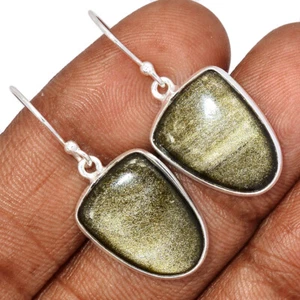 Natürlicher schwarzer Glanz Obsidian 925 Sterling Silber Ohrringe Schmuck CE39161 - Bild 1 von 1