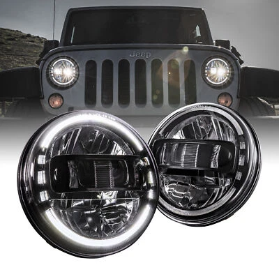 Black DOT 7" HALO DRL LED Headlights for Jeep Wrangler JK TJ LC CJ Accessories - Image 1 of 4