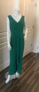 NWT Calvin Klein Cropped Jumper in Meadow Green Stretch Crepe Jumpsuit 8 $139 - Picture 1 of 12