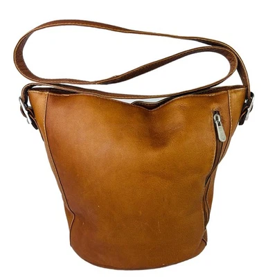 Piel Leather Cognac Brown Handbag Bucket Bag Crossbody Purse Tote READ - Image 1 of 4