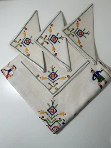 Vintage österreichische Leinen Volkskunst, Brückentuch, Federbaum, NEU - Bild 1 von 10