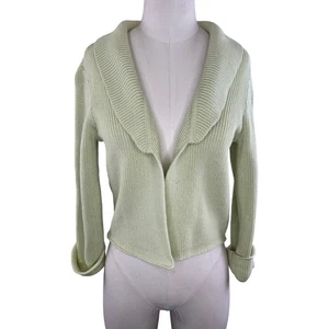 Cardigan pull ouvert blanc + Warren vert clair coton grosse maille taille M - Photo 1/8