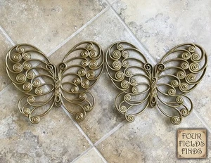 Paar Vintage Burwood Produkte 1976 13" Gold Schmetterling Bauernhaus Wanddeko Kunst - Bild 1 von 14