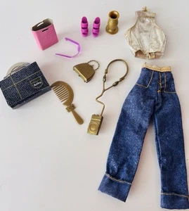 Barbie Fashion Avenue Outfit Gold Top Jeans Mattel Ashley Purse Lot 2002 Y2K - Picture 1 of 5