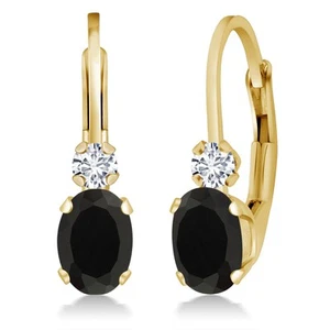 14K Yellow Gold Onyx and Diamond Leverback Earrings For Women | 0.85 Cttw | - Picture 1 of 4