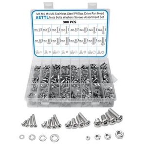 AETTL 900PCS Stainless Steel Nuts & Bolts Assortment – M3-M6, Phillips Pan Head - Picture 1 of 8
