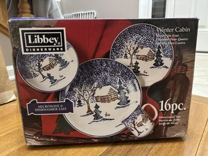 Vintage Libbey Winter Cabin 16 Pc. Dinnerware Set Complete Great Condition RARE - Picture 1 of 10