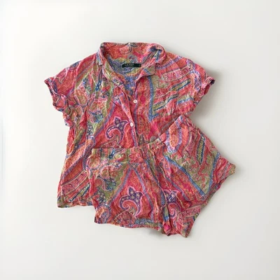 Lauren Ralph Lauren Women’s Pajama Set L – Paisley Print Button Up Top & Shorts - Image 1 of 4